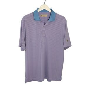 Donald Ross blue and pink striped golf polo - L